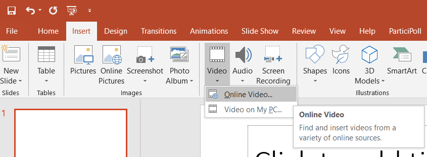 insert an online video into powerpoint 2016 for mac